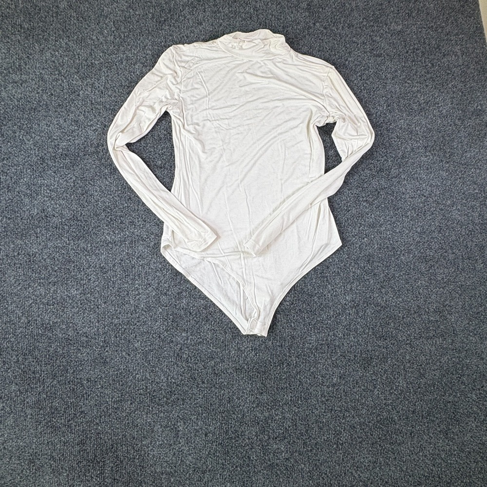 Sheiugu Bodysuit Womens Small Beige Stretch Slim‎ Fit Turtleneck Beach Swimwear